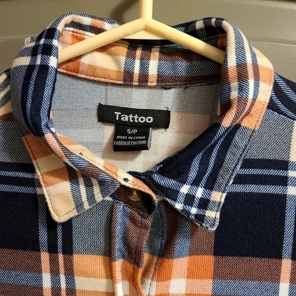 Tattoo Cottagecore Plaid Button Down Shirt Flannel Long Sleeve Orange Blue Small - Picture 4 of 7